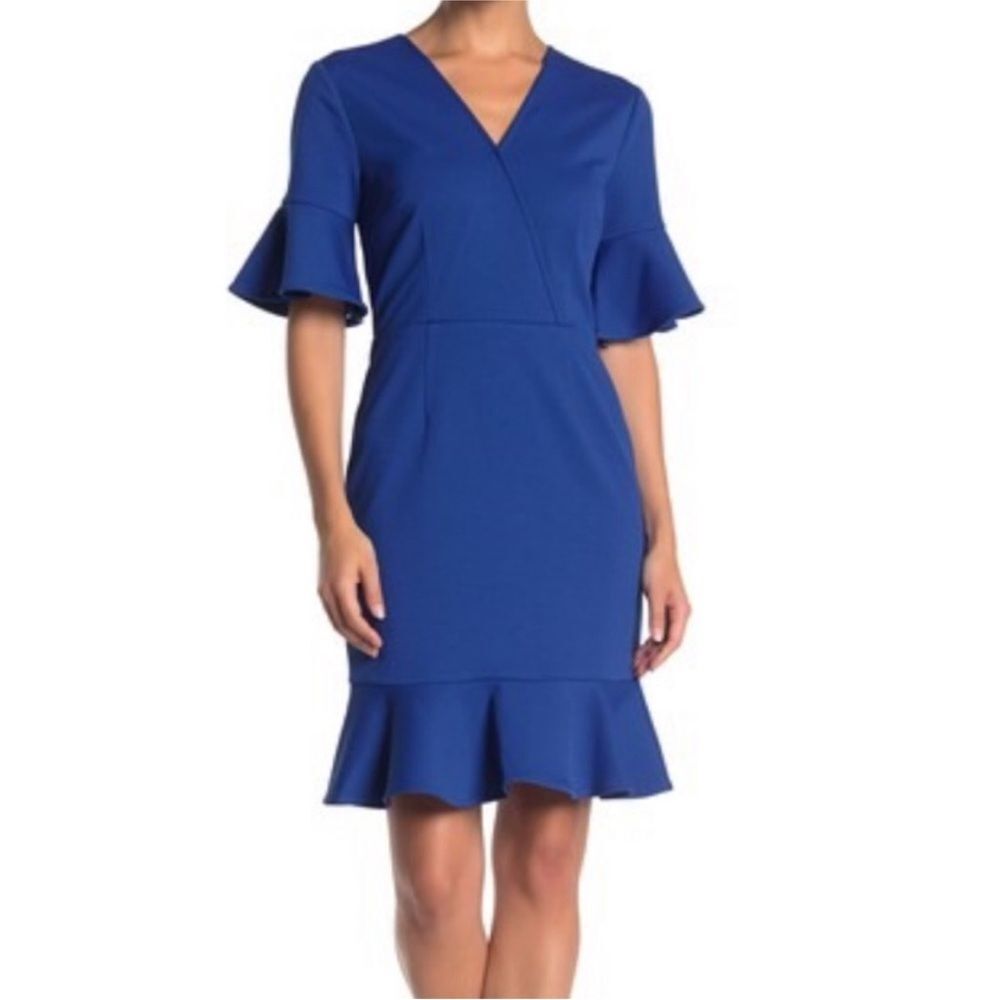 Trina Turk Quest Ruffle Sheath Dress Women’s 8 Flared Blue Party